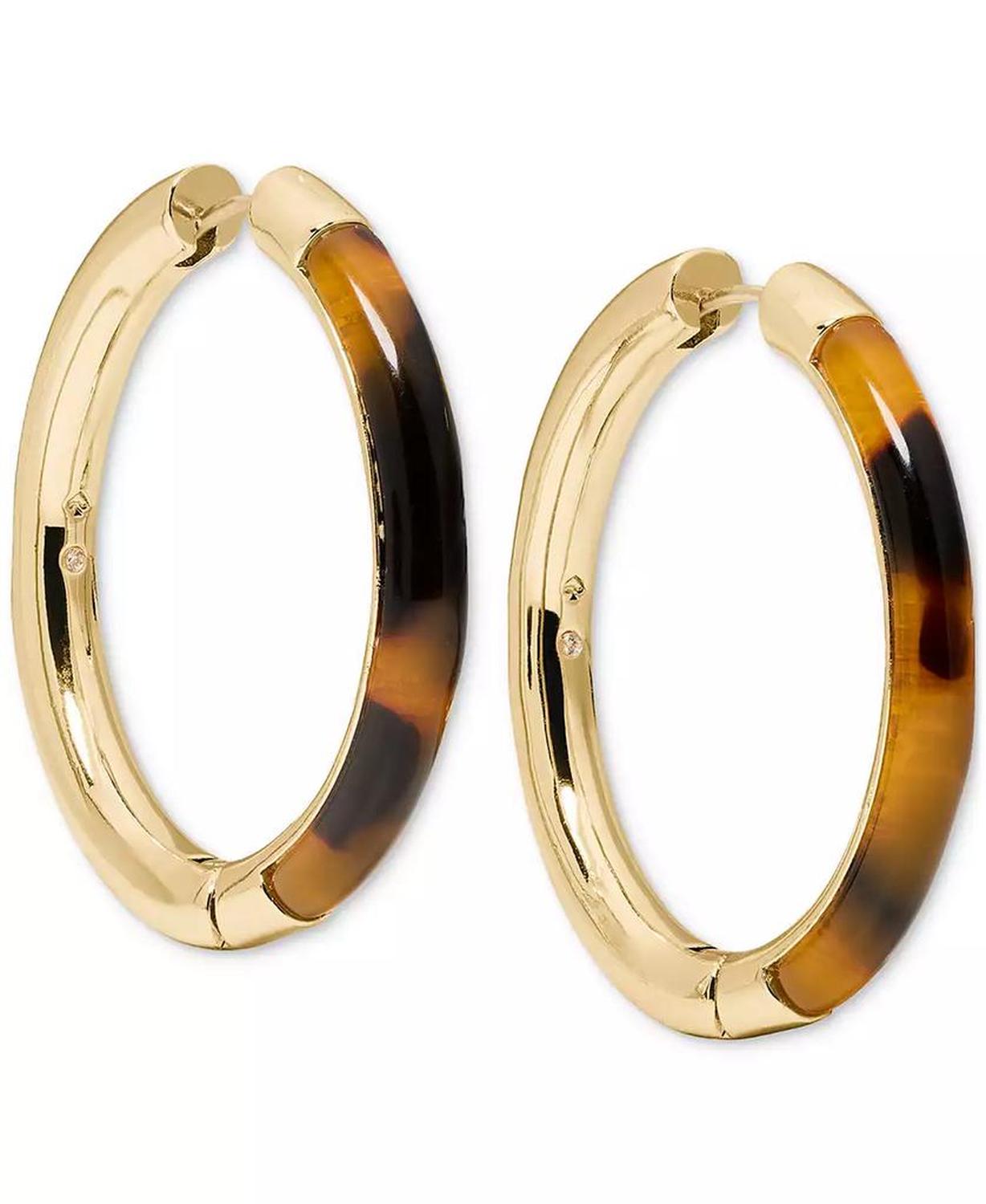 Gold-Tone Interlock Tortoise Medium Hoop Earrings, 1.34"