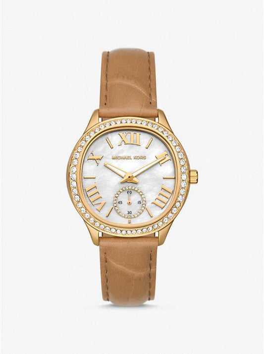 Sage Pavé Gold-Tone and Crocodile Embossed Leather Watch