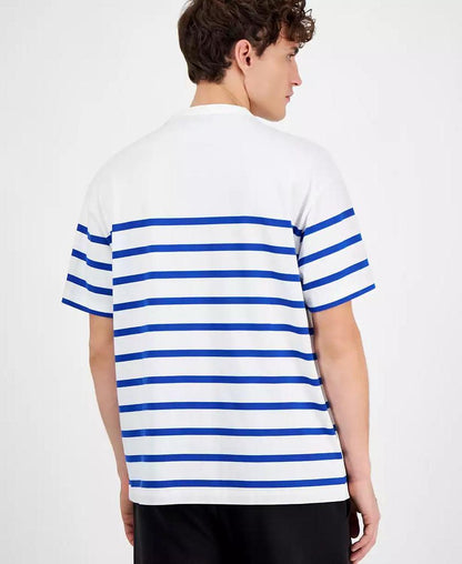 Men's Relaxed Fit Short Sleeve Striped Crewneck Logo T-Shirt