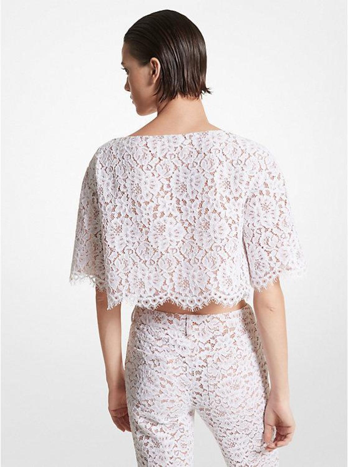 Floral Corded Lace Cropped Bateau Top