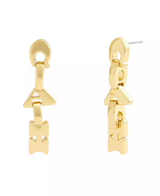Gold Jumbled Signature Logo Link Linear Earrings