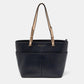Michael Kors Dark Blue/beige Leather Bedford Tote