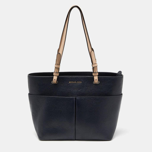 Michael Kors Dark Blue/beige Leather Bedford Tote