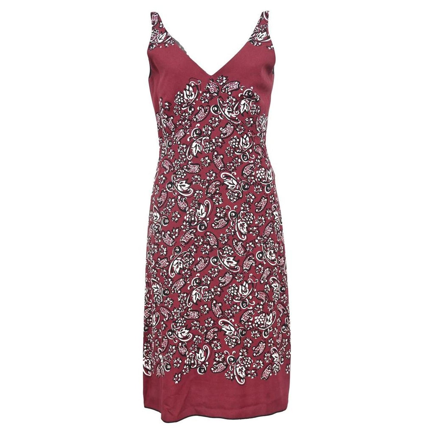 V-neck Printed Midi Dress in Red Rayon
