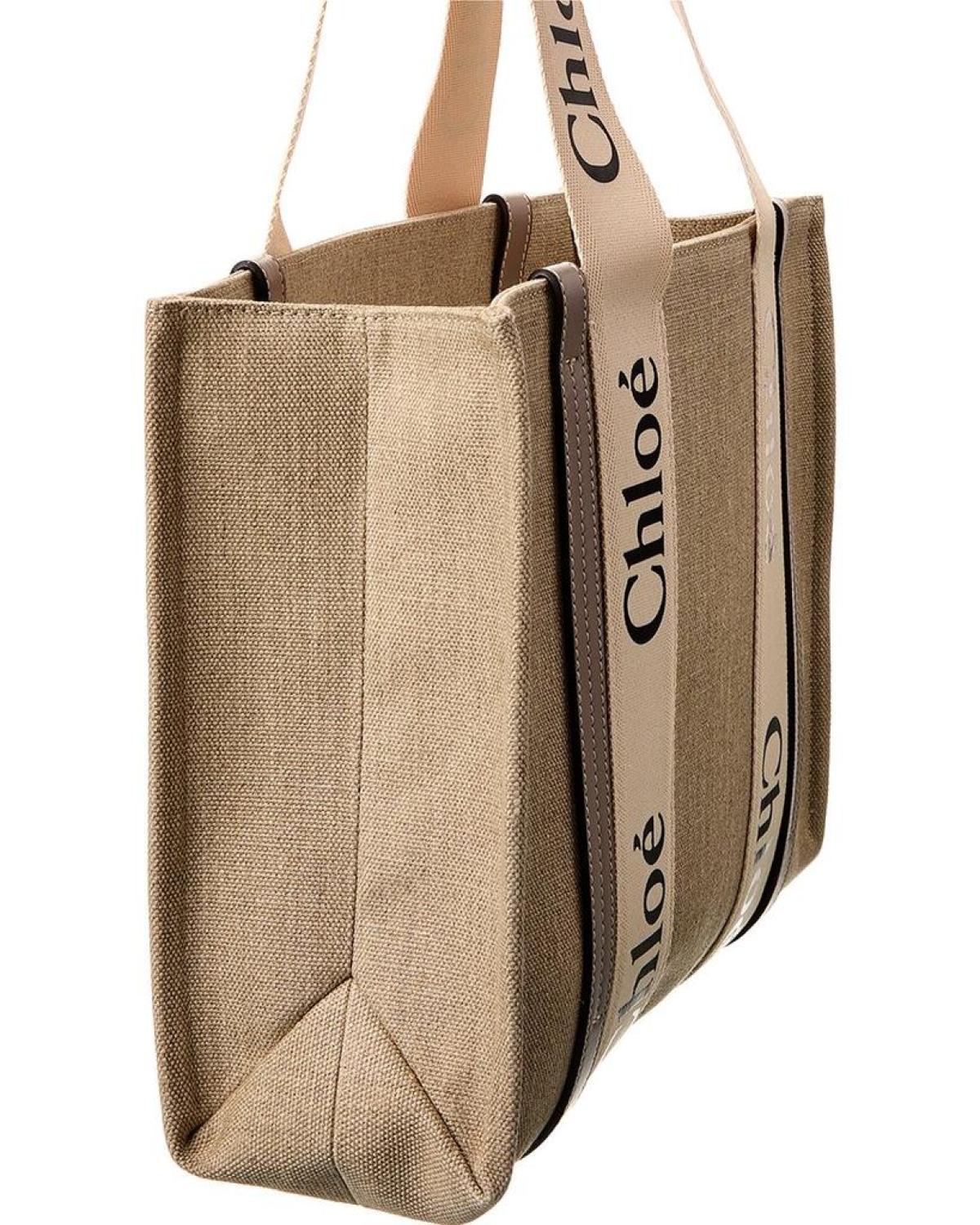 Chloé Woody Medium Canvas & Leather Tote