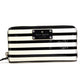 Kate Spade New York Womens Patent Leather Striped Wallet White Black