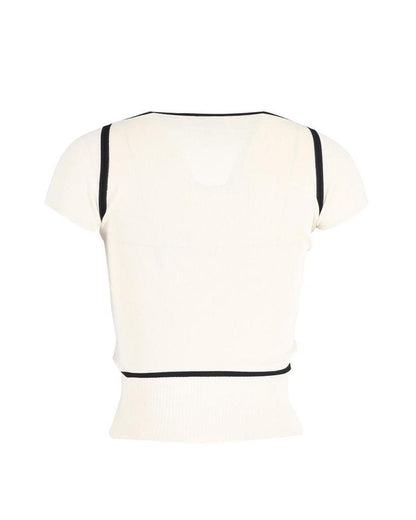 Max Mara Contrast Detail Top in Cream Cotton