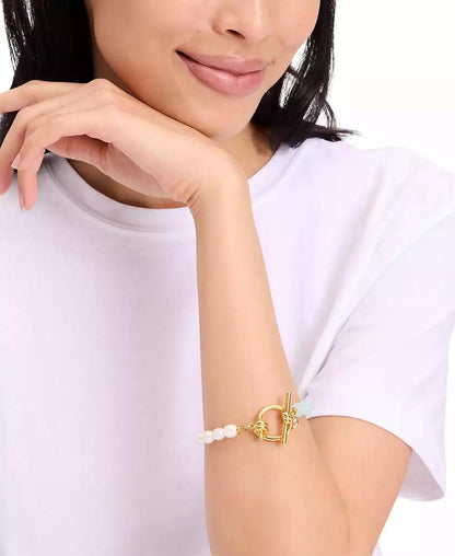 Gold-Tone Color Bead & Freshwater Pearl Flex Bracelet