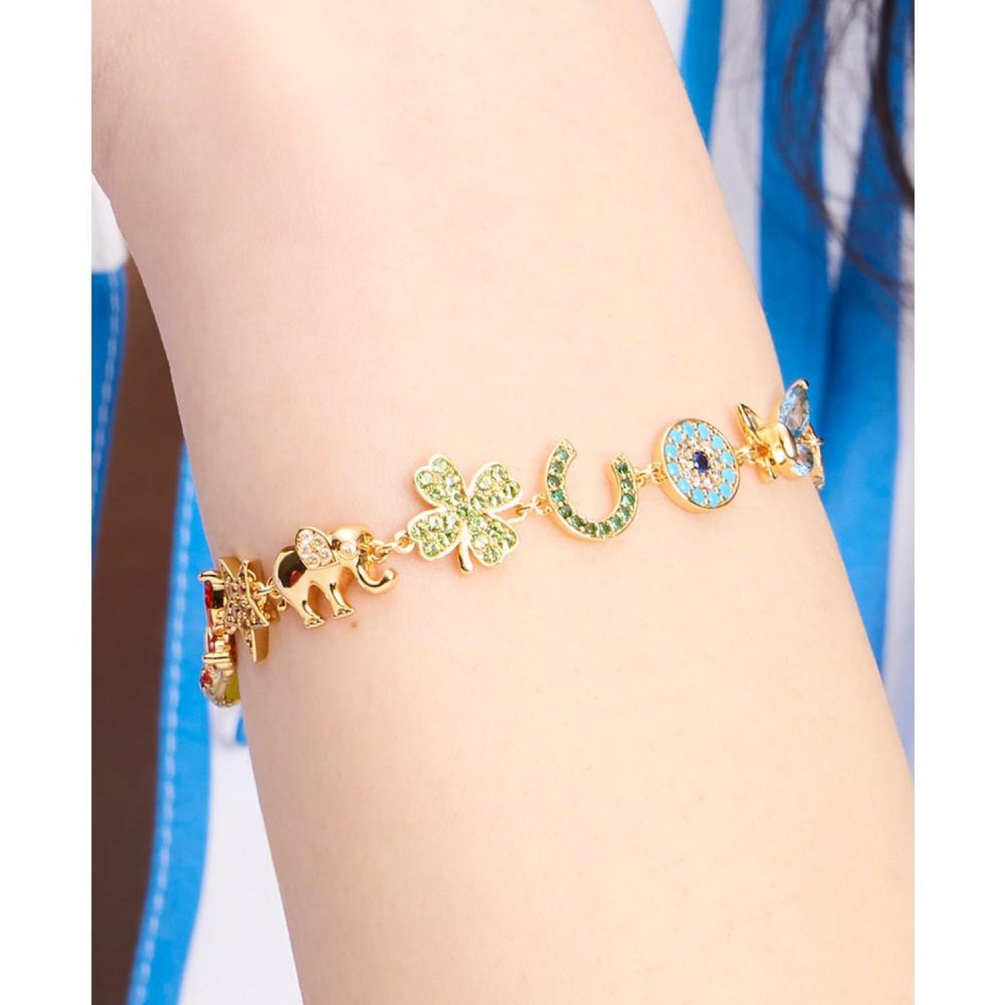 Gold-Tone Multicolor Crystal Rainbow Joy Charm Bracelet