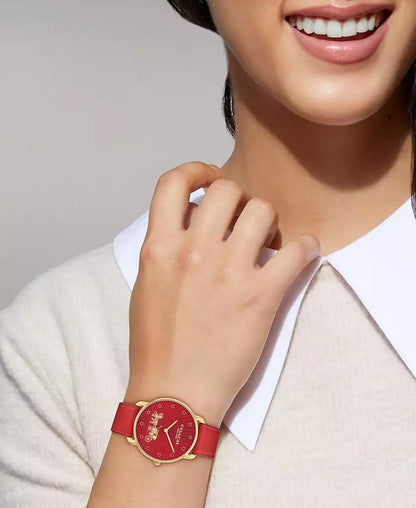 Women's Elliot Red Leather Strap Watch, 36mm