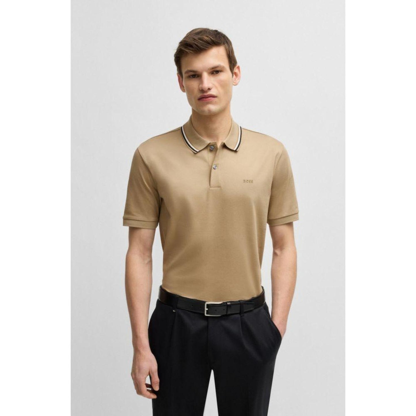 Slim-fit polo shirt in cotton with striped collar
