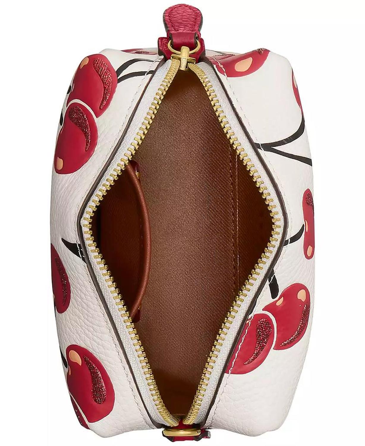 Boxed Essential Cherry Print Leather Cosmetic Pouch