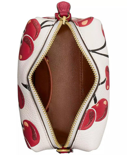 Boxed Essential Cherry Print Leather Cosmetic Pouch