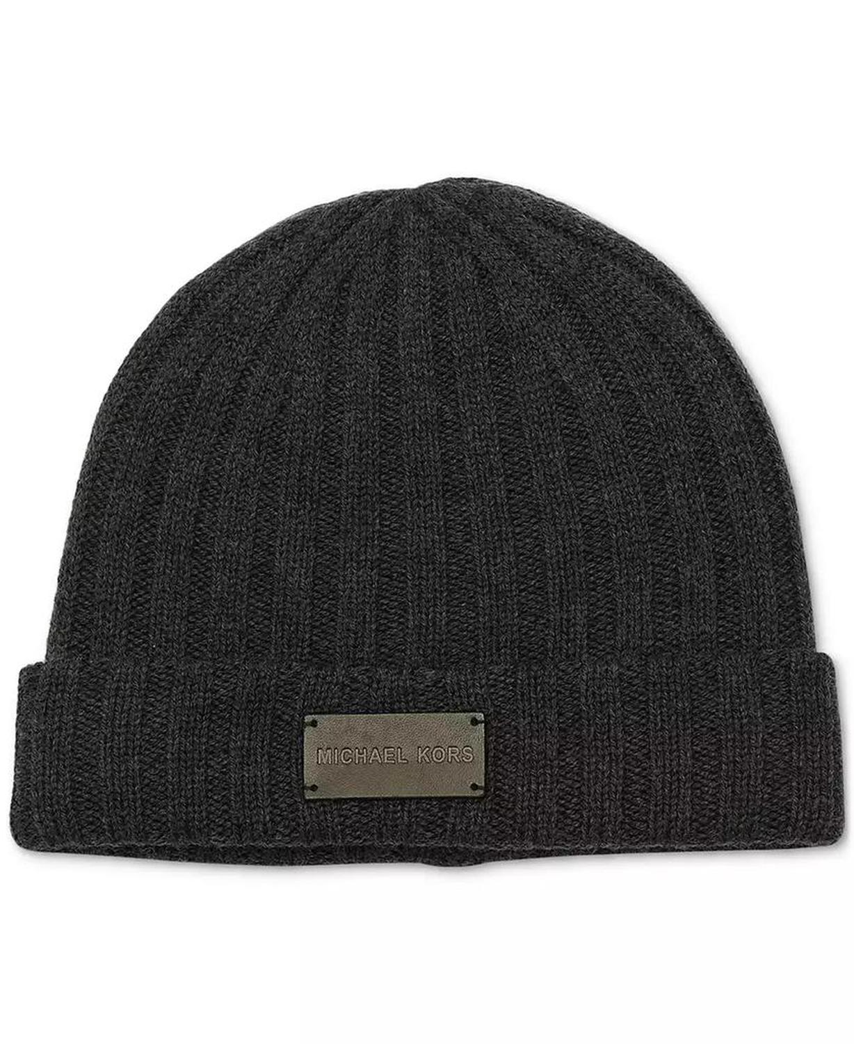 Men's Leather Patch Ribbed Beanie