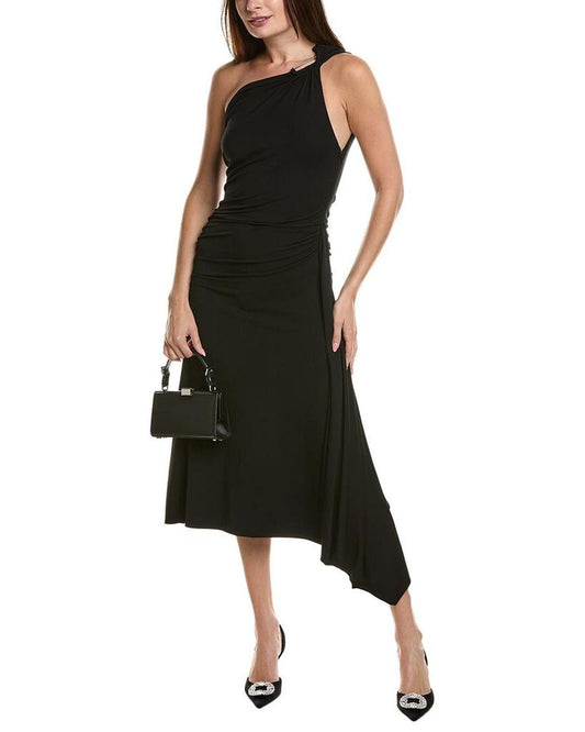 Ruched One-Shoulder Midi Dress