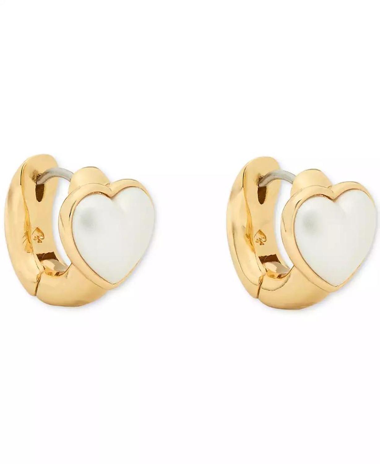Gold-Tone Small Cubic Zirconia Heart Huggie Hoop Earrings, 0.51"
