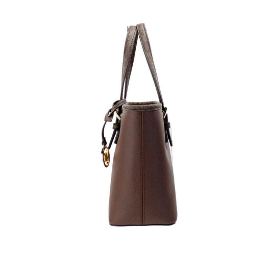 Michael Kors Jet Set Mocha Leather XS Carryall Top Zip Tote Bag Women's Purse