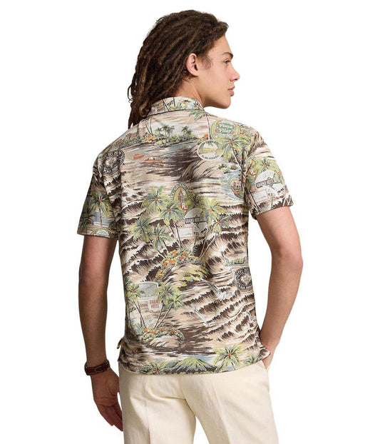 Classic Fit Beach-Print Mesh Polo Shirt