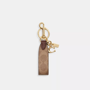 小物 COACH Signature brown Key Ring Charm Coach Outlet Loop Bag Charm In Signature Canvas