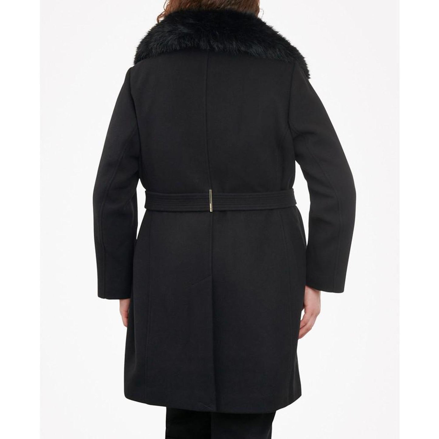 Women's Plus Size Belted Faux-Fur-Collar Coat
