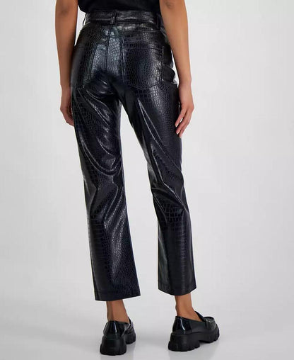 Women's Croc-Embossed Faux-Leather Ankle Pants