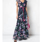 Notte Navy Floral Sleeveless Printed Chiffon Gown In Blue