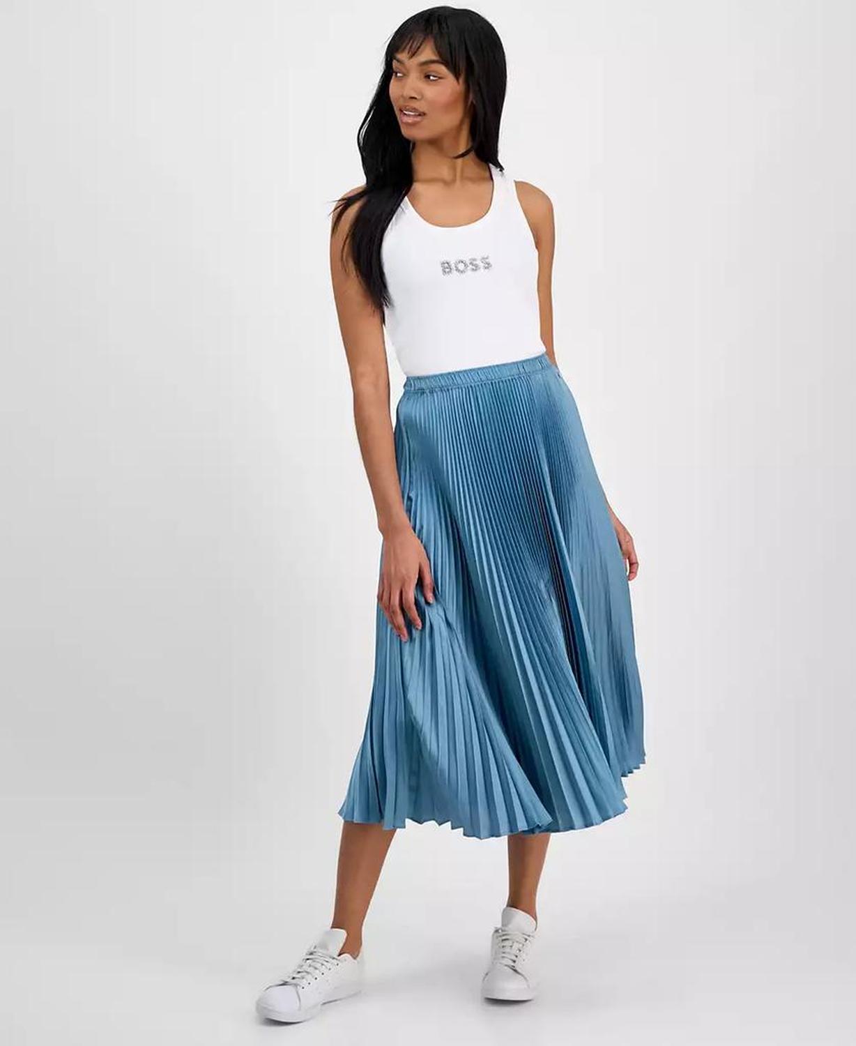 Women's Pleated A-Line Pull-On Midi Skirt