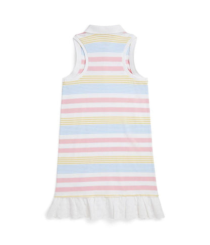 Striped Stretch Mesh Polo Dress (Big Kid)