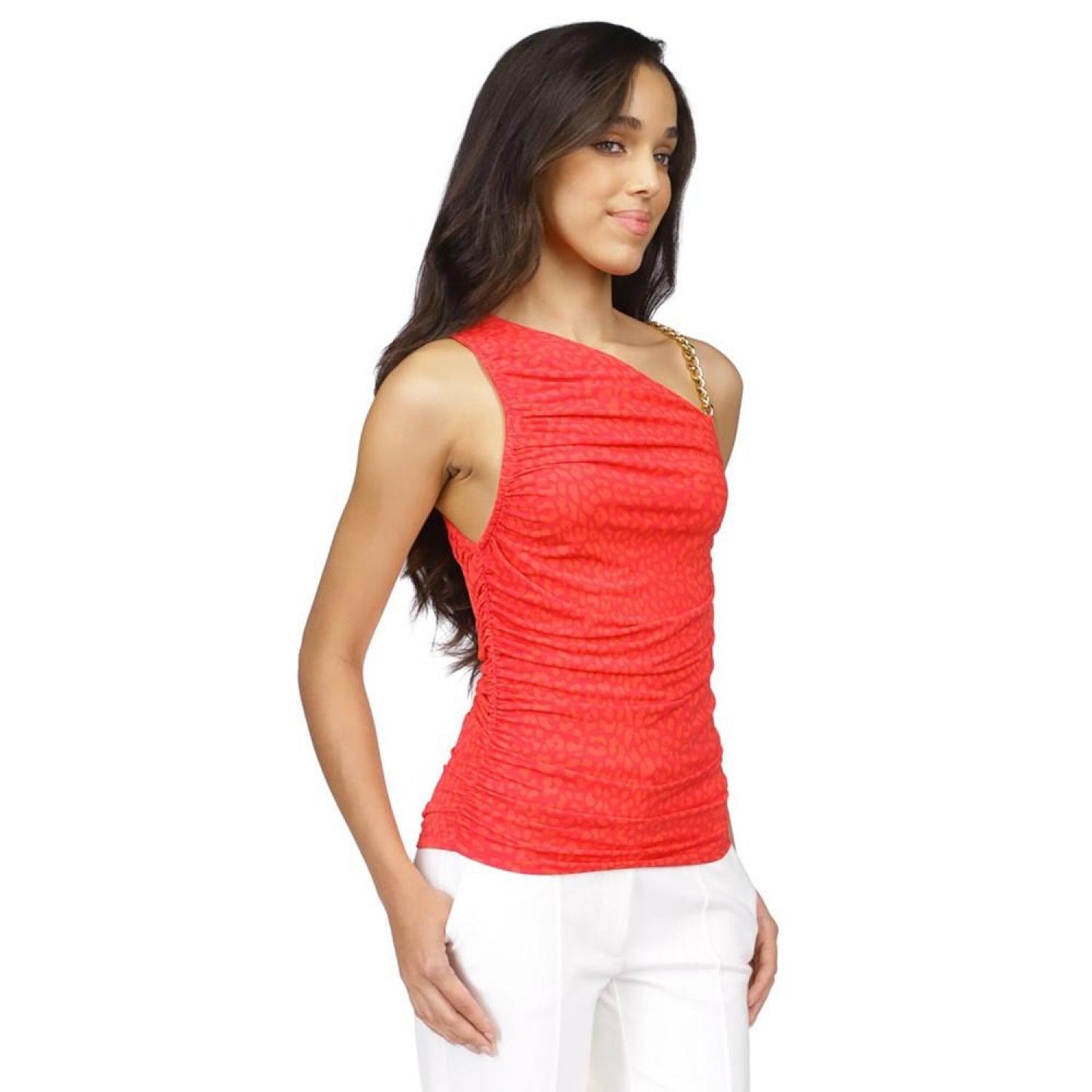 Women's Ruched Chain-Shoulder Top