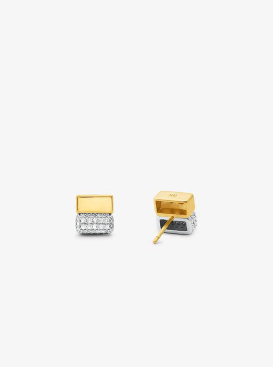 Precious Metal-Plated Sterling Silver and Pavé Stud Earrings