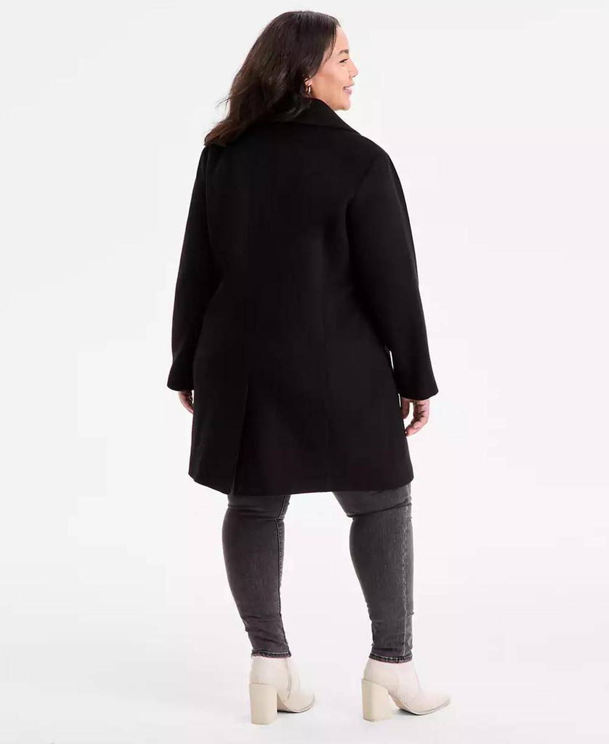Plus Size Collared Button-Front Coat, Exclusively at Macy's