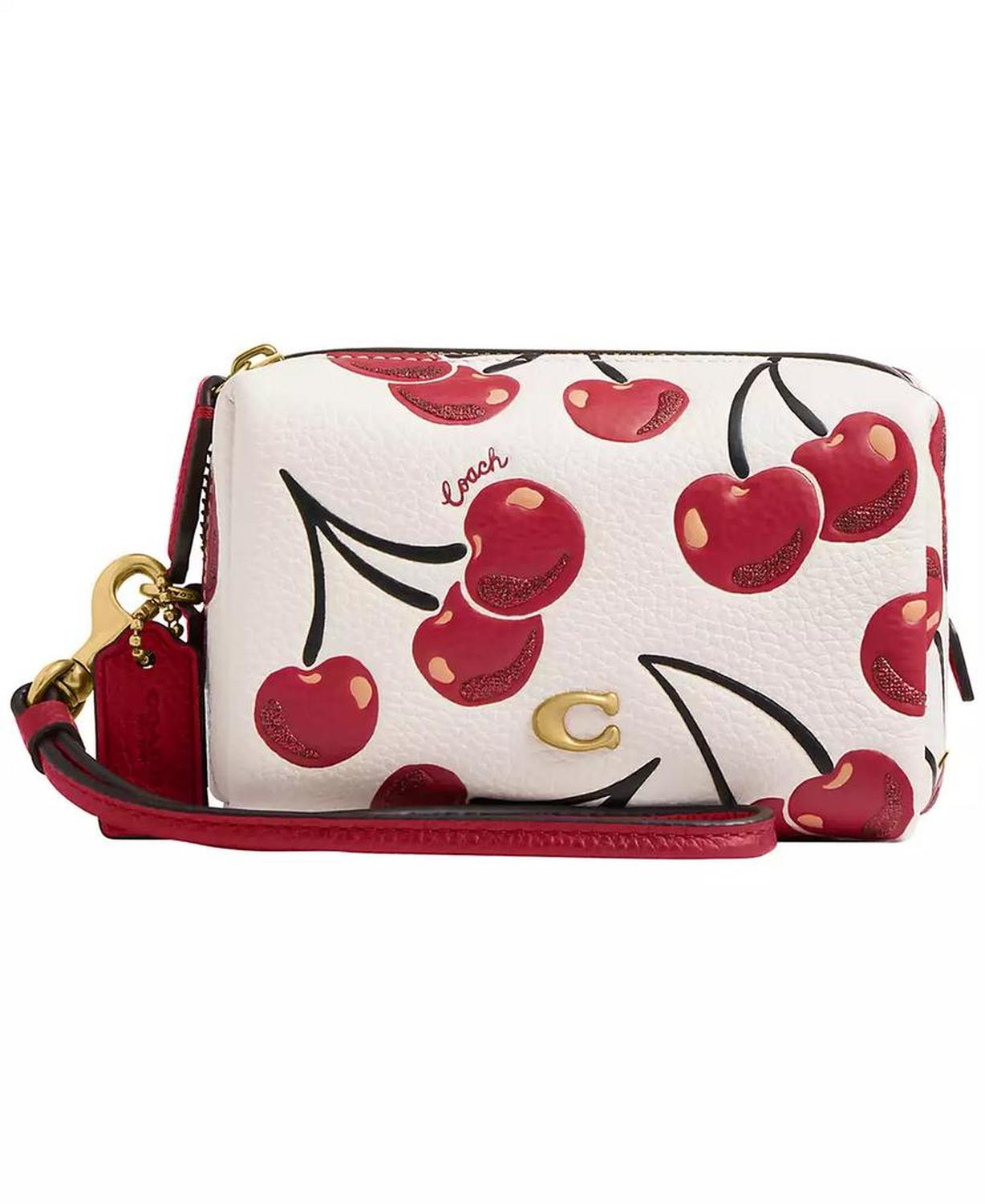 Boxed Essential Cherry Print Leather Cosmetic Pouch