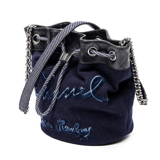 Embroidered Wool Bucket Chain Bag