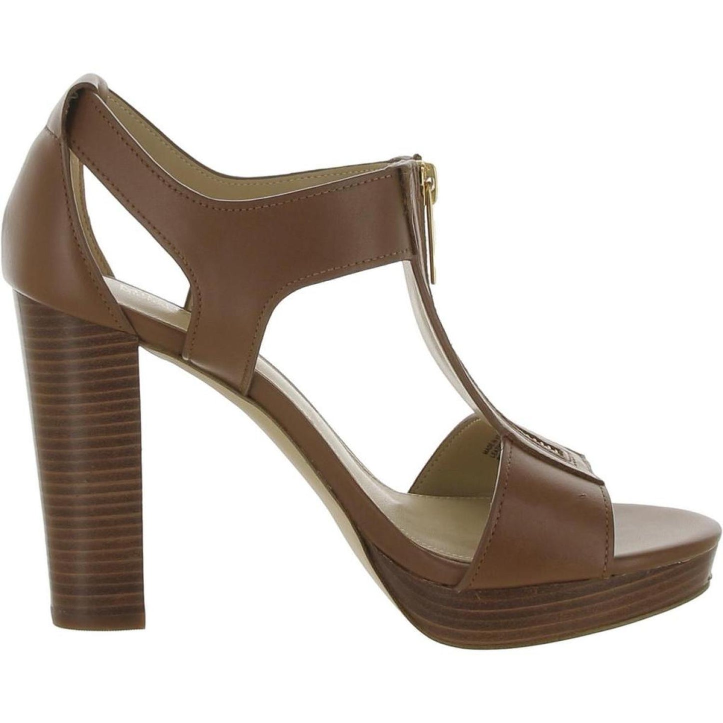 Womens Leather Round Toe Block Heels