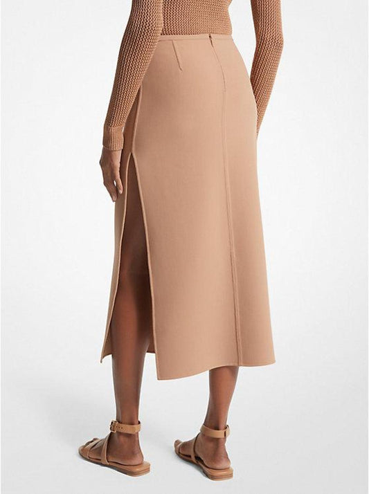 Double Face Stretch Wool Slit Skirt