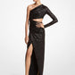 Paillette Embroidered Stretch Jersey Asymmetric Gown