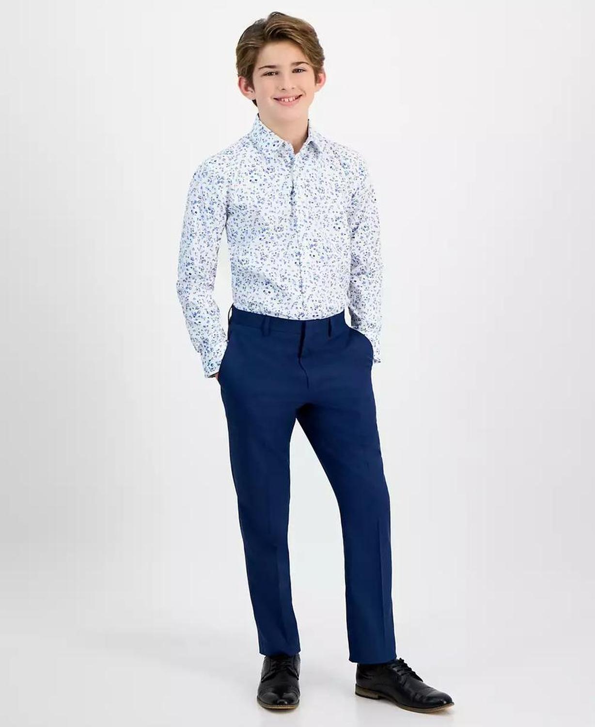 Big Boys Floral-Print Classic-Fit Dress Shirt