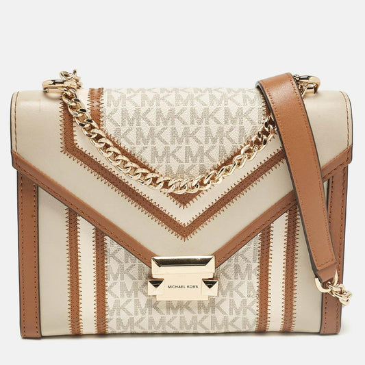 Beige/brown Signature Coated Canvas And Leather Large Whitney Shoulder Bag