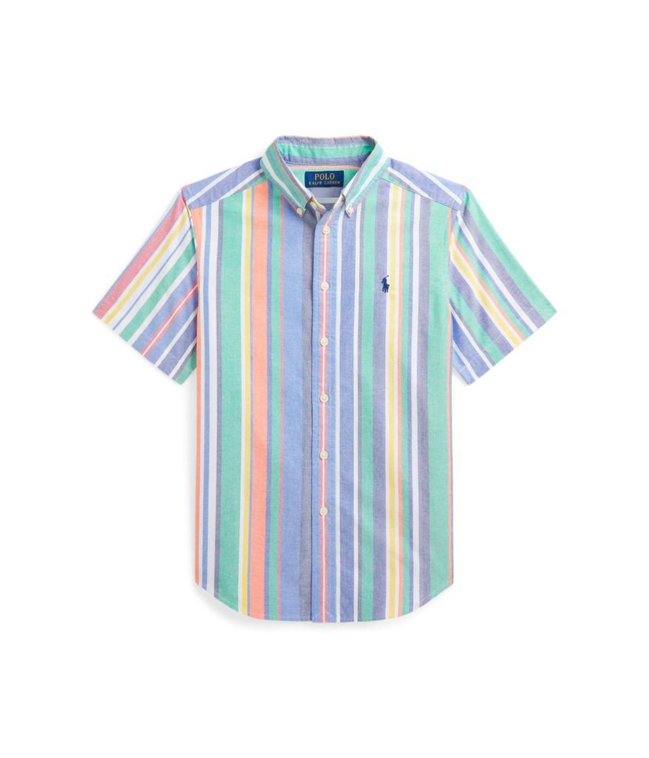 Striped Cotton Oxford Short Sleeve Shirt (Big Kid)