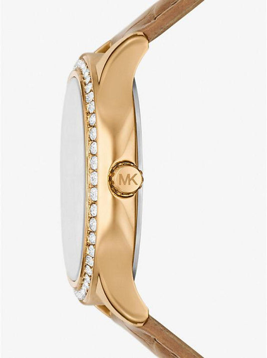 Sage Pavé Gold-Tone and Crocodile Embossed Leather Watch