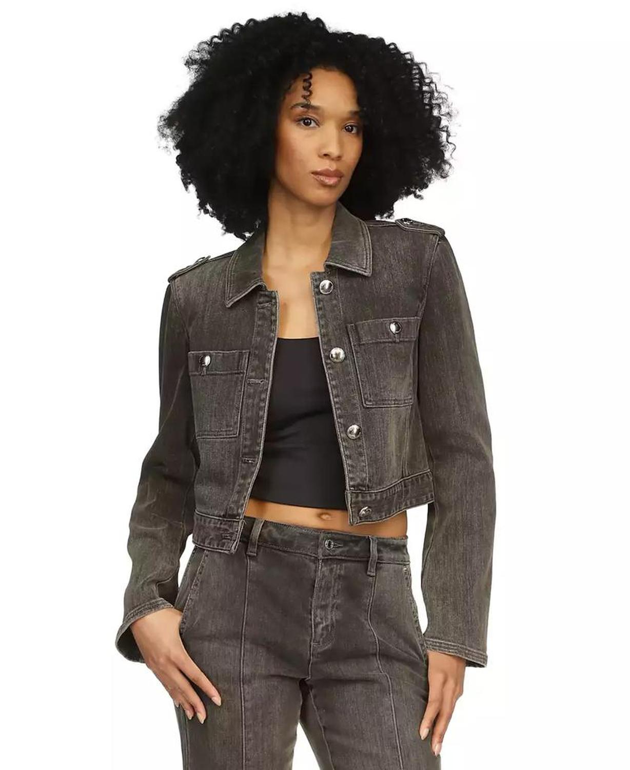 MICHAEL Women's Cropped Denim Trucker Jacket