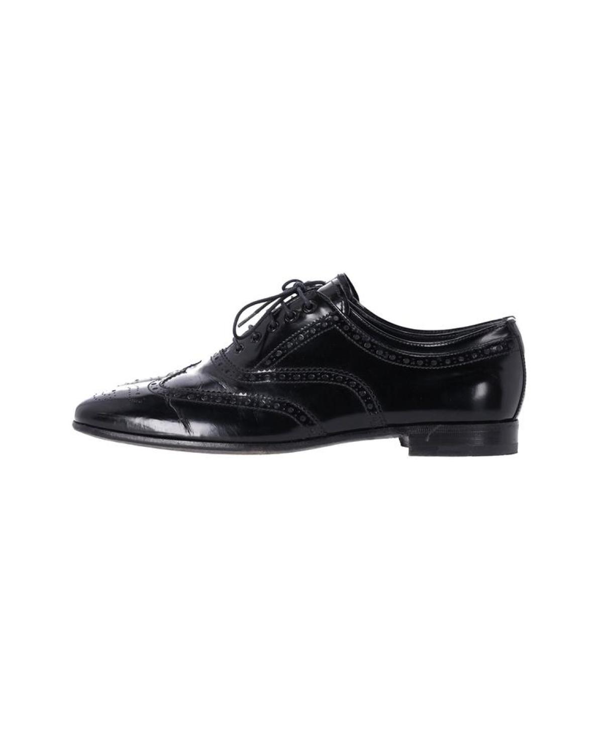 Prada Lace Up Brogues in Black Patent Leather