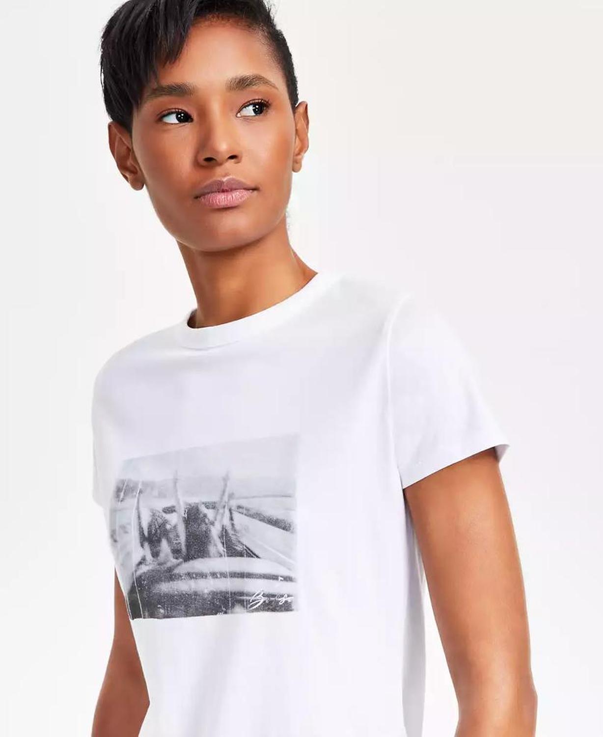 Women's Cotton Crewneck Graphic-Print Tee