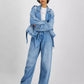 Women's Oversized-Collar Belted Jean Jacket
