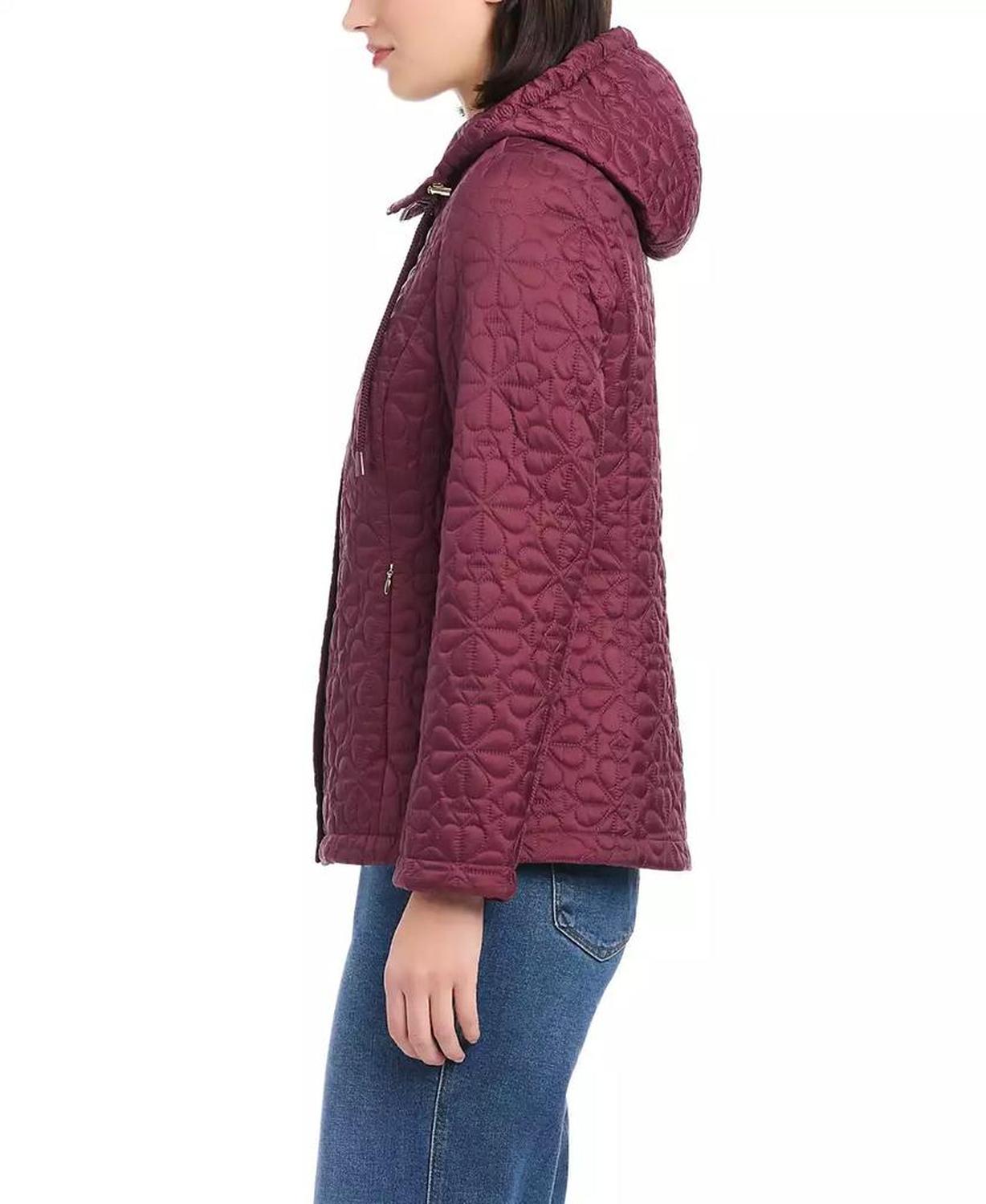 Women's Short Spade Flower Quilted Jacket W/ Hood
