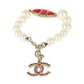Chanel Faux Pearl & Red Gripoix CC Bracelet