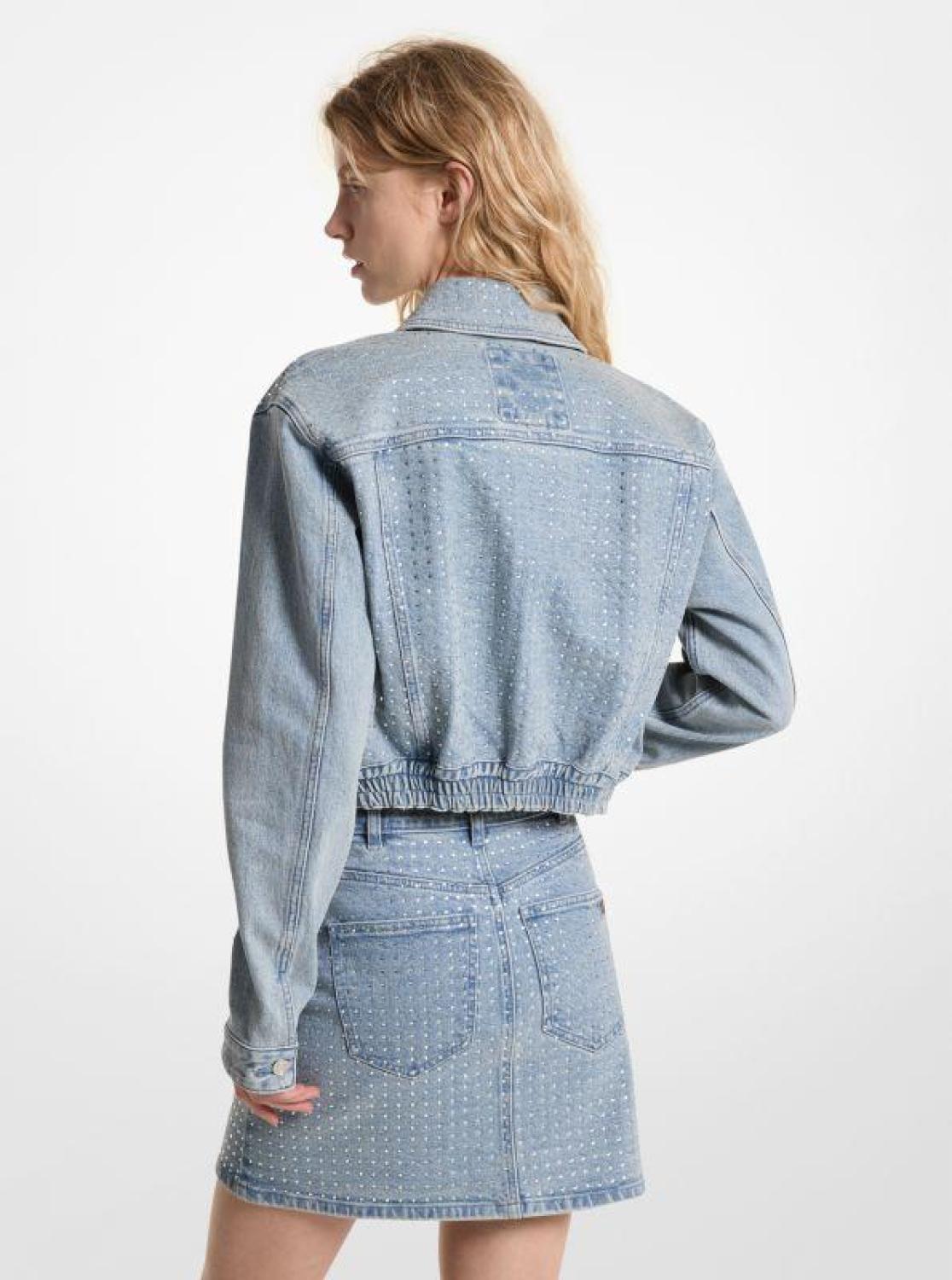 Crystal Embellished Stretch Denim Jacket