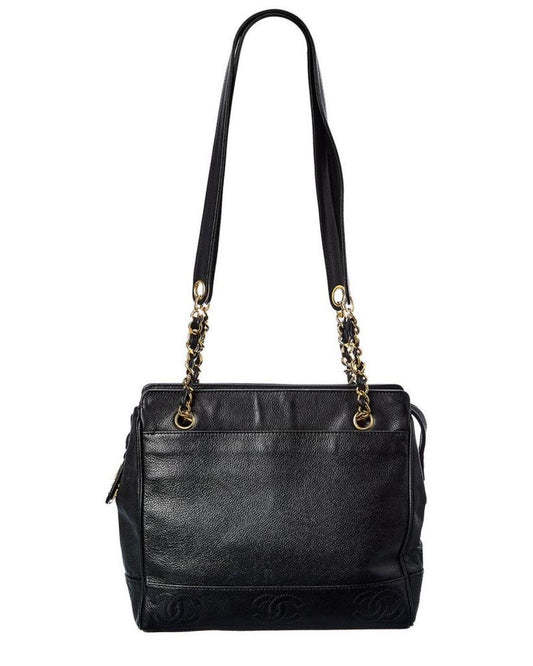 Chanel Black Calfskin Leather Triple Coco Chain Tote (Authentic Pre-Owned)