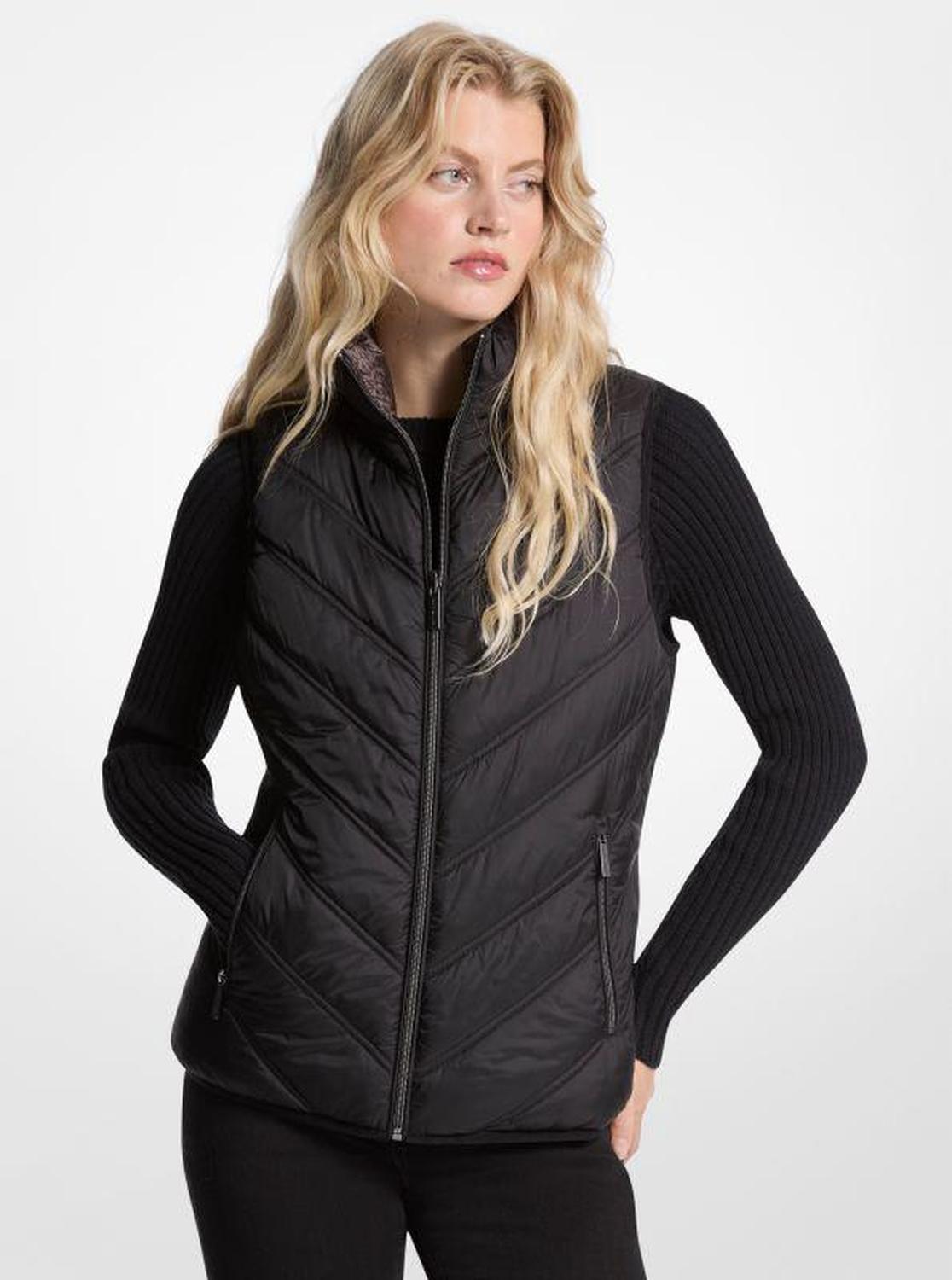 Chevron Quilted Logo Print and Nylon Packable Vest