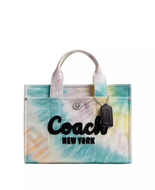 Women's Zip Top Cargo Tote Bag with Rainbow Tie-dye